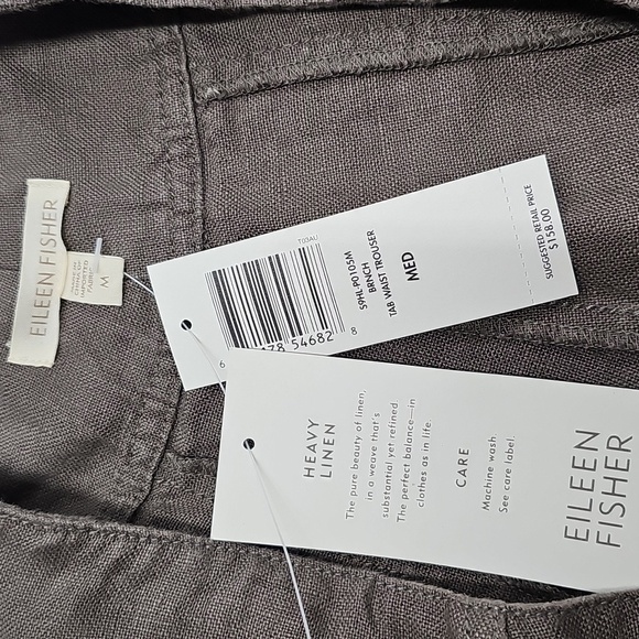Eileen Fisher Linen Tab Waist Trouser Pant, Color Branch, Size Medium, New - Picture 6 of 12